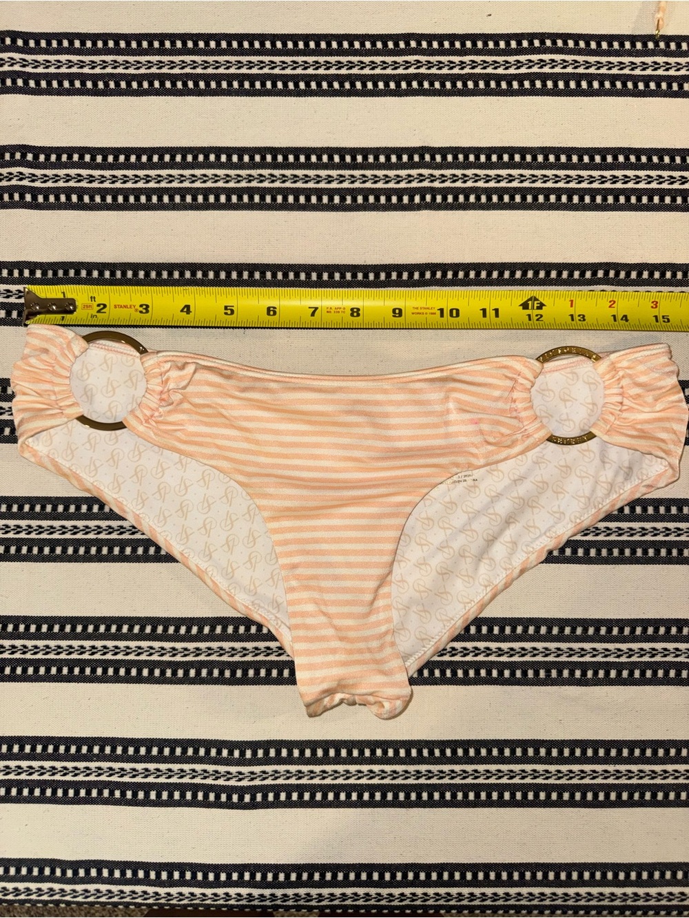 Victoria's Secret Peach & Cream Striped Bandeau Bikini Set wi/ Gold Rings, 36C/M - Picture 6 of 6
